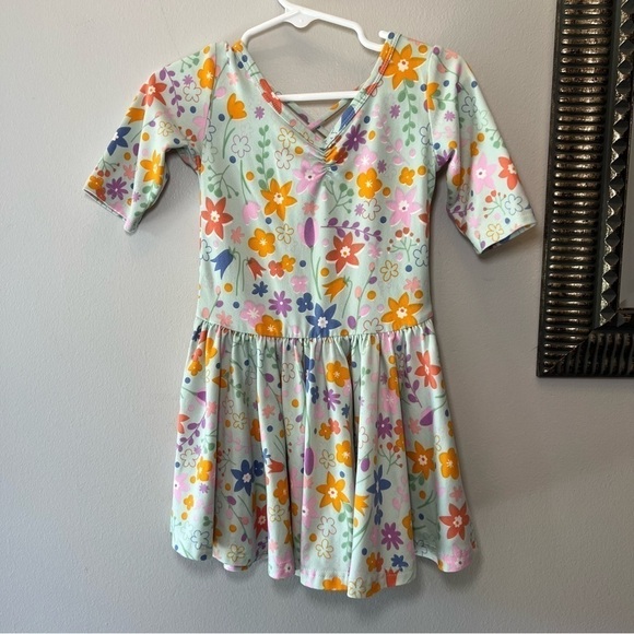 Dot Dot Smile Short Sleeve Kids Dress Mint Green With Flowers Size 2T - Picture 2 of 11